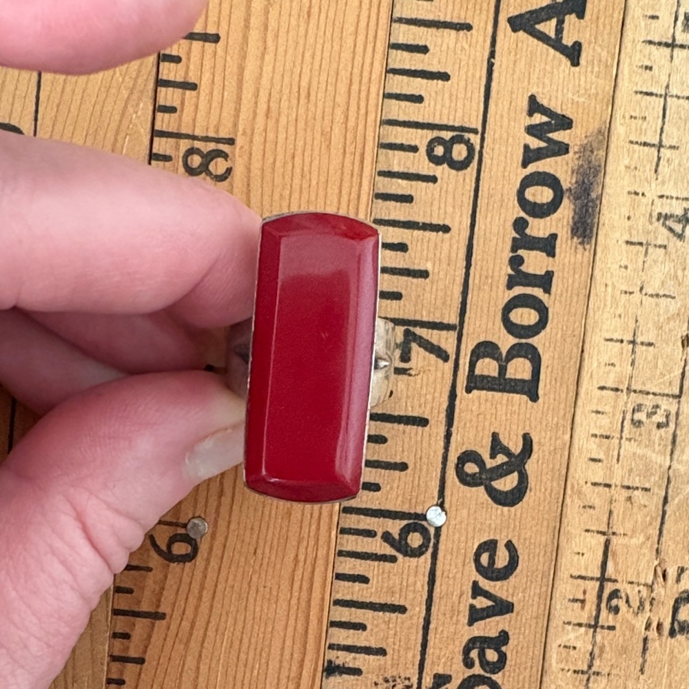 Bold Red Carnelian Rectangular Ring - image 7
